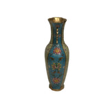 Vintage Cloisonné Vase Dragon Handles and Chinese Floral Motifs - Turquoise Decor ws4891S