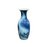 Pair Deep Blue Dragon Koi Fish Graphic Tall Porcelain Art Vases ws4894PS