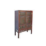 Vintage Chinese Brown Flower Vase Graphic Old Fashion Storage Cabinet ws4896S