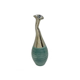 Teal Green Metallic Silver Glaze Narrow Neck Ceramic Art Vase ws4907S
