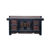 Vintage Chinese Black Brown Relief Carving Low Console Table Credenza ws4925S