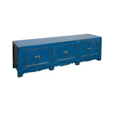 Vintage Distressed Cerulean Blue Doors Low TV Stand Console Table Cabinet ws4930S