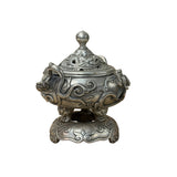 Chinese Silver Color Round Dragon Theme Incense Burner Display Art ws4937S