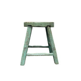 Rustic Bold Distressed Light Sage Green 4 Legs Wood Stool Side Table Stand ws4944S