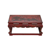 Vintage Distressed Red White Cranes Pine Graphic Rectangular Stand Table ws4946S