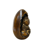 Vintage Oval Egg Shape Wood Relief Carved Buddha Meditation Figure ws4952S
