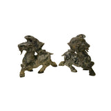 Pair Oriental Stone Carved Ram Wine Cup Holder Shaped Display Figures ws4953S