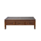 Vintage Natural Wood Pattern Rectangular Drawers Low Coffee Table ws4959S