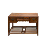 Vintage Brown Stain Patina Deep Rectangular Drawers Desk Table ws4967S