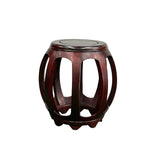 Vintage Reddish Brown Oriental Barrel Shape Round Stool Side Table ws4973S