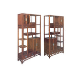 Pair Asian Inspired Asymmetrical Light Brown Shelving Display Cabinet Divider ws4975ABS