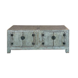Distressed Light Teal Gray Low Doors Hardware Console Sideboard Cabinet ws4976S