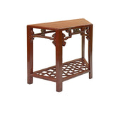 Distressed Reddish Brown Trapezoidal Geometric Lattice Panel Console Table ws4977S