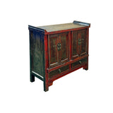 Vintage Distressed Brick Red Marks Point Edge Credenza Sideboard Cabinet ws4978S