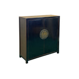 Oriental Black Lacquer Slim Round Moon Face Storage Cabinet ws4979S
