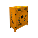 Oriental Bright Mustard Yellow Vinyl Flower Bird Graphic Cabinet ws4986S