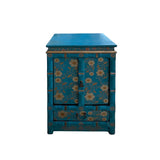 Distressed Teal Green Golden Floral Graphic Side End Table Nightstand ws4990S