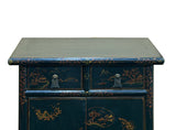 Distressed Black Golden Floral Graphic Tall Side End Table Cabinet ws4992S