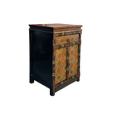 Tibetan Style Geometric Graphic Brown Golden Yellow End Table Nightstand ws4994S