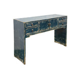 53" Distressed Dark Ink-Blue Drawers Narrow Console Credenza Table ws4998S