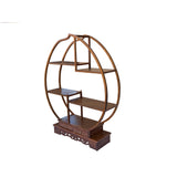 Oriental Circular Peach Shape Brown Wood Display Cabinet Room Divider ws4999S