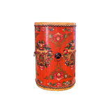 Distressed Orange Tibetan Style Jewel Tower Graphic Round Drum Table ws5000S