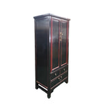 Oriental Black Lacquer Red Trim Narrow Storage Accent Cabinet ws5002S