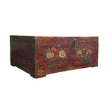 Vintage Floral Distressed Deep Red Rectangular Wood Trunk Box ws5005S