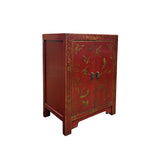 Vintage Style Red Cabinet Gold Butterfly Motifs End Table Nightstand ws5006S