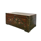 Vintage Rustic Red Brown Floral Bird Rectangular Wood Trunk Chest Table ws5007S