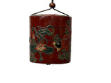 Vintage Red Lacquer Inro Koi Fishes Netsuke Wood Stack Case Deco ws5012S