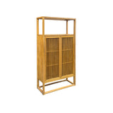 Light Brown Slatted Doors Display Storage Minimalist Zen Bookcase Cabinet ws5015S