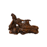 5" Hand-Carved Wood Reclining Bodhisattva Figurine Sculpture Tang Style Art ws5017S