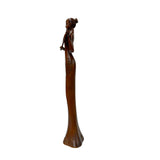 Oriental Brown Wood Carved Slim Artistic Holding Fan Lady Figure ws5019S