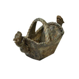 Chinese Stone Carved Basket with Mythical Beasts, Archaic Motifs , Braided Handle ws5021S