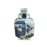 Chinese Blue White Porcelain Hexagonal Figural Graphic Art Vase ws5023S