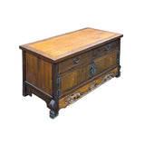 Vintage Asian Brown Kirin Motif Low TV Console Cabinet ws5025S