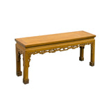 Vintage Oriental Light Brown Dragon Motif Apron Wood Bench Table ws5030S
