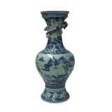 Vintage Blue White Celadon Handpainted Figural Landscape Chilong Dragon Porcelain Vase ws5032S