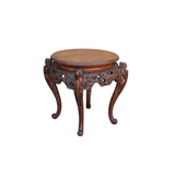 Vintage Carved Solid Wood Dragon Round Plant Stand Display Accent Table ws5034S