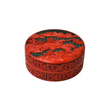 Oriental Asian Black Red Lacquer Round Relief Scenery Accent Box ws5040S