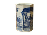 4" Small Octagonal Blue White Scenery Graphic Porcelain Art Vase ws5043S