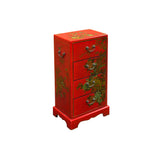 Oriental Bright Red Golden Flower Bird Graphic Drawers Chest ws5065S