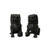 Pair Dark Brown Black Resin Fengshui Foo Dog Lions Figure ws5072S