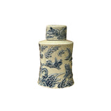 Cream Celadon Porcelain Blue Flower Gold Fishes Cylindrical Container ws5074S