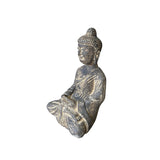 13.5" Black Brown Distressed Marks Small Stone Sitting Buddha Statue ws5080S