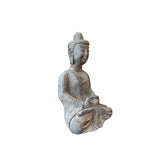 18.5" Gray Brown Distressed Marks Stone Sitting Buddha Statue ws5081S