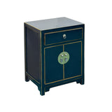 Oriental Black Lacquer Moon Face One Drawer End Table Nightstand ws5088S