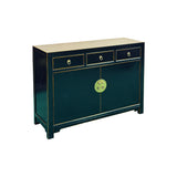 Oriental Black Lacquer 3 Drawers MoonFace Console Credenza Sideboard ws5089S