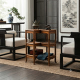Oriental Two Tier Double Rhombus Light Brown Side Table Stand ws5076S